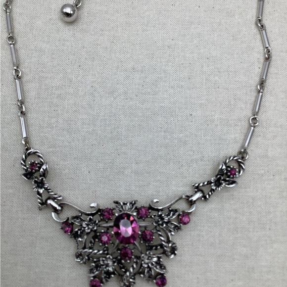 Vintage Coro Signed Amethyst Rhinestones Silver Necklace - Picture 4 of 5